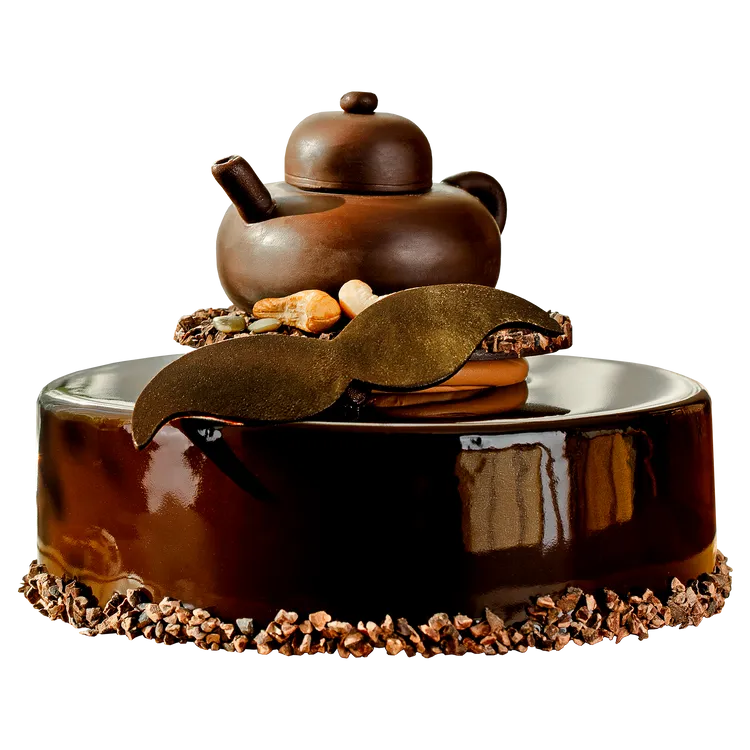 國聯大飯店創意造型「藏不住的爸爸味」父親節蛋糕。手工精緻巧克力茶壺為造型亮點。國聯大飯店提供