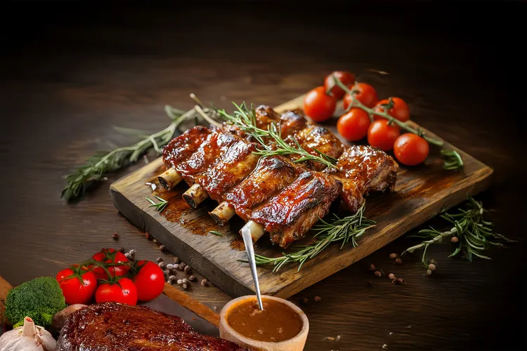 台北萬豪酒店Lobby Lounge「肉食享肋‧豪吃之夜」主餐「美式醬燒BBQ豬肋排」，嚴選台灣優質豬肋排，以肯瓊粉與多種西式香料醃製 24 小時，低溫烘烤 2 小時後再刷上特製 BBQ 醬，最後以高溫爐烤鎖住肉汁，鹹甜交織風味令人齒頰留香。業者提供