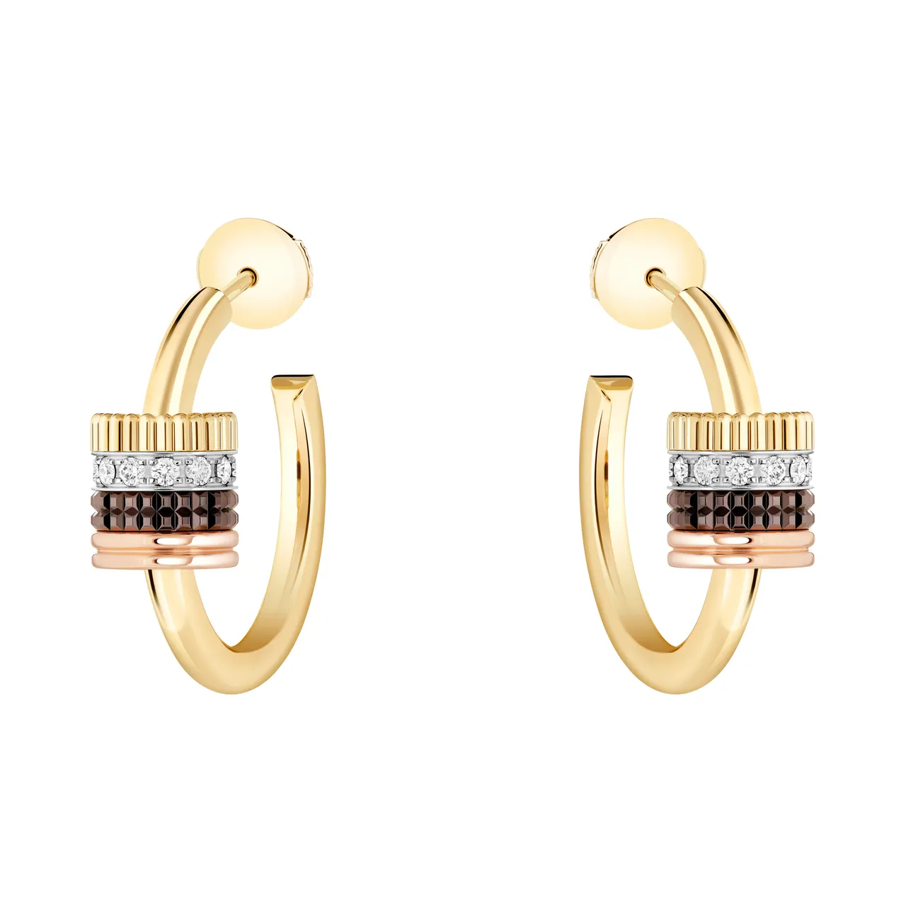 BOUCHERON Quatre Classique Tube耳環,黃金、白金和玫瑰金750材質、棕色PVD鑲嵌鑽石,29萬7000元。品牌提供