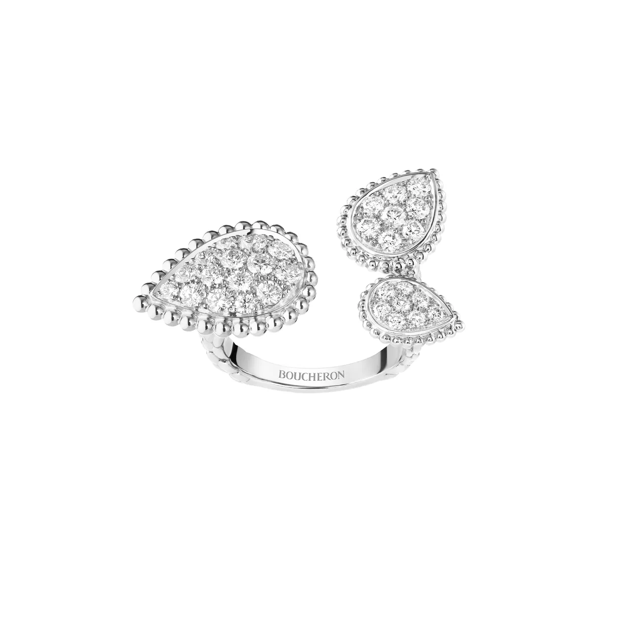 BOUCHERON Serpent Boheme系列戒指,白金750材質鑲嵌鑽石,57萬3000元。品牌提供