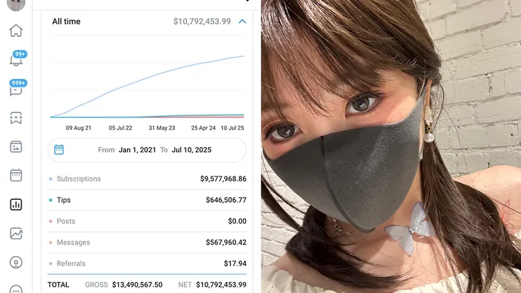 玩偶姐姐公布自己經營成人平台的收入。翻攝自玩偶姐姐X