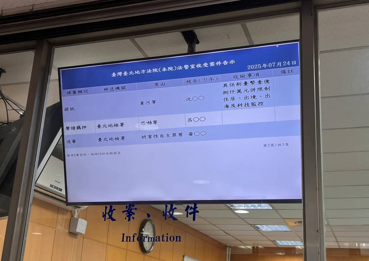 北院提讯沈庆京进行交保程序。谢亚庭摄