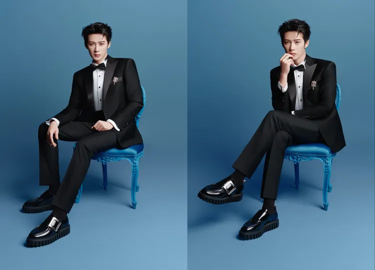 檀健次換上黑色西裝化身法式奢華紳士。品牌提供