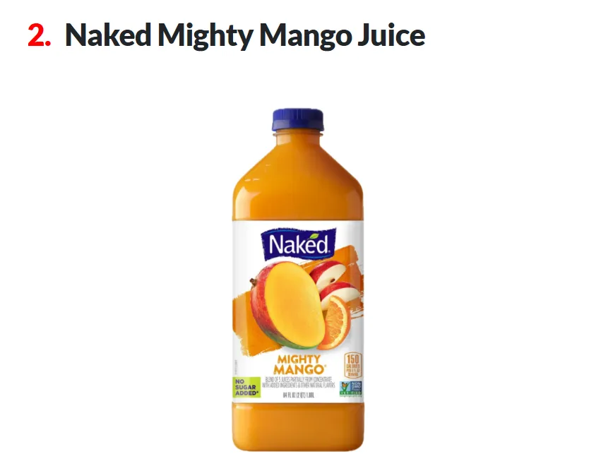 Mighty Mango 果昔更是名副其实的「甜到爆」,一瓶的糖分甚至超越一条士力架加上一罐可乐的总和。Walmart。