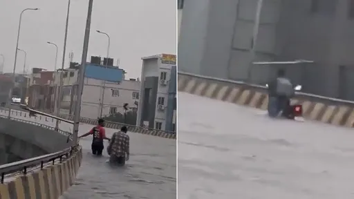 高架橋竟變游泳池「淹水到大腿」 印度暴雨創造奇景