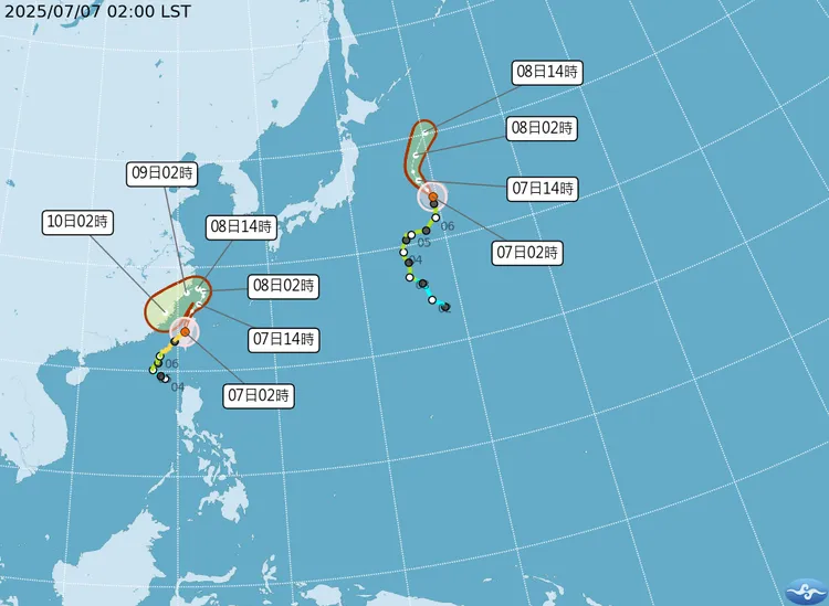 颱風最新（7日2時）動態。中央氣象署