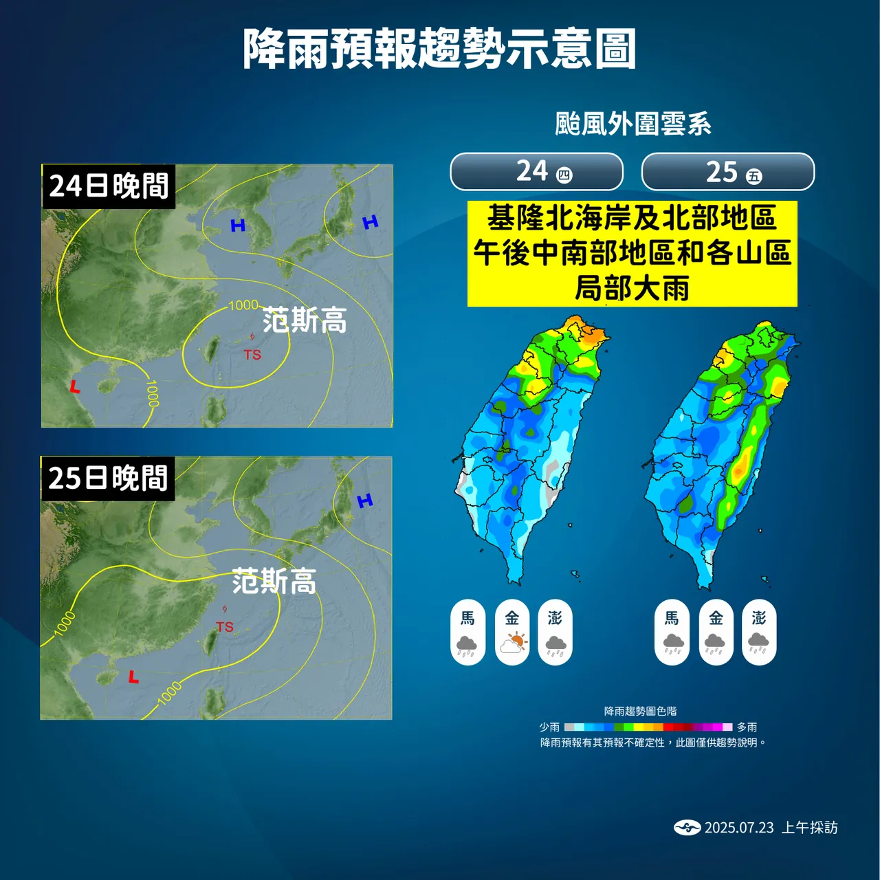 未来降雨趋势。气象署提供
