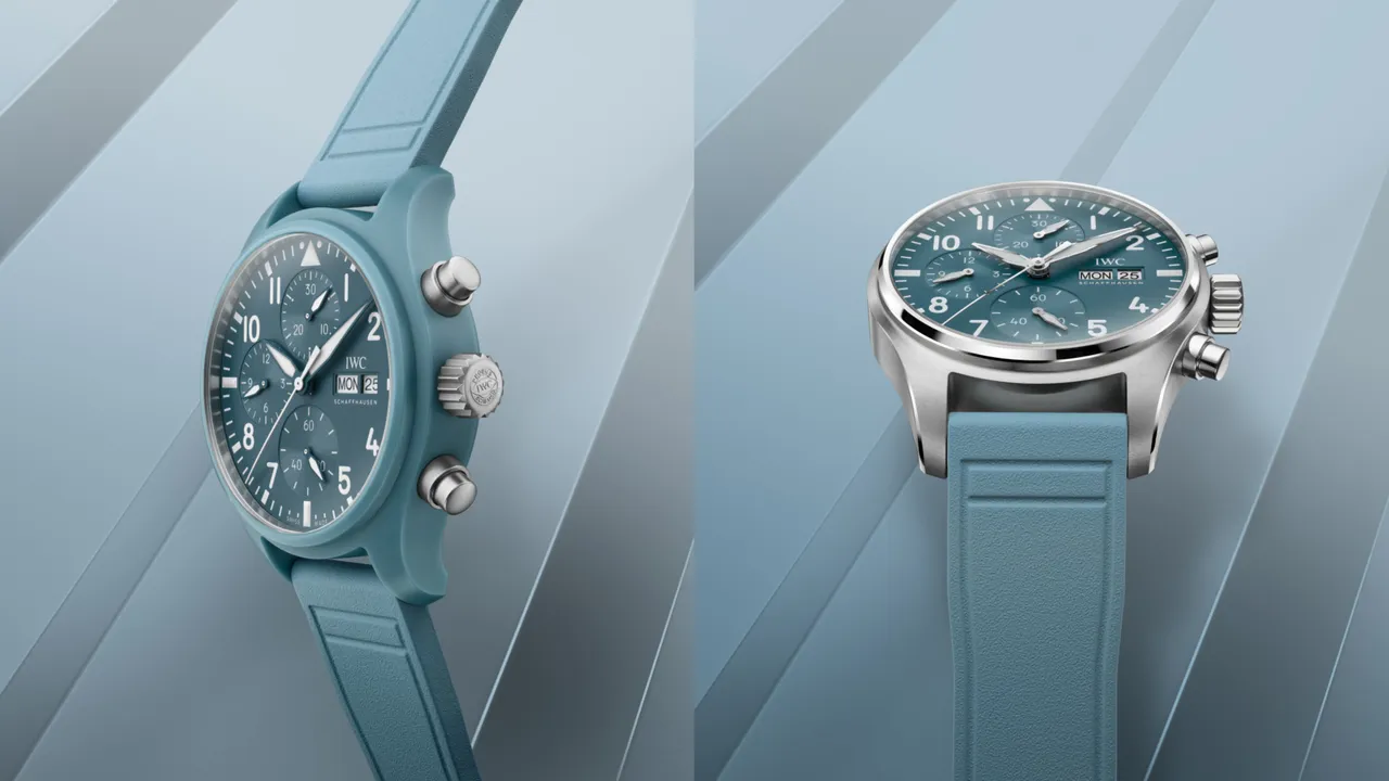 IWC發表飛行員系列TOP GUN海軍空戰部隊計時腕錶41「Miramar」特別版(左)和精鋼腕錶飛行員系列計時腕錶41(右)。品牌提供