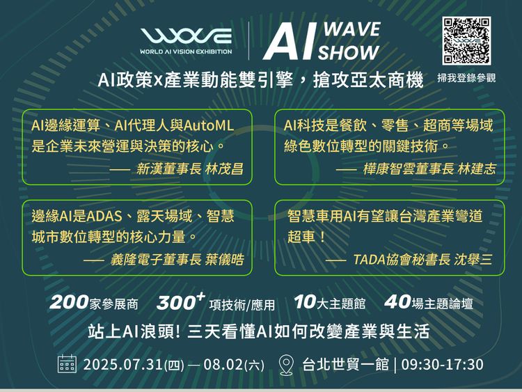 AI WAVE SHOW今登場！展示300項產品＋40場論壇　展現台灣AI實力