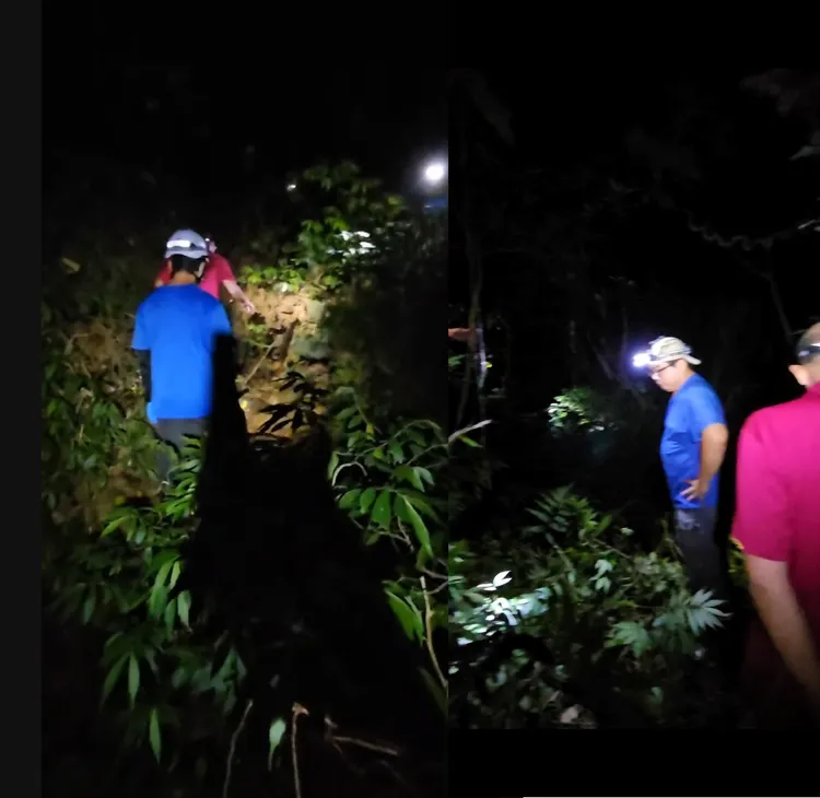 搜救隊第一天晚間就前往搜山，可惜並無所獲。屏東縣消防局提供