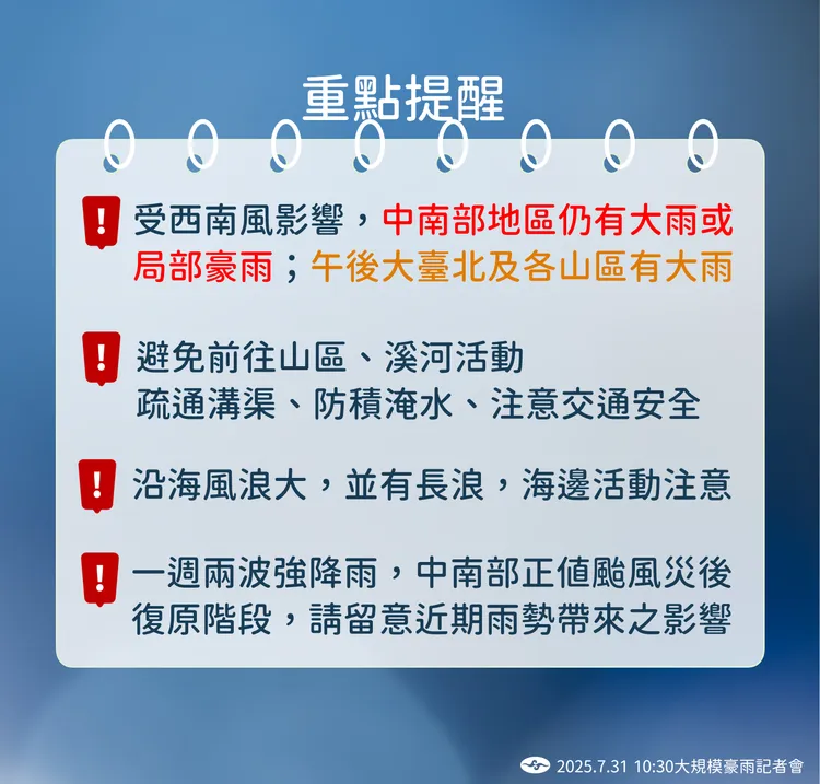 天氣提醒。氣象署提供