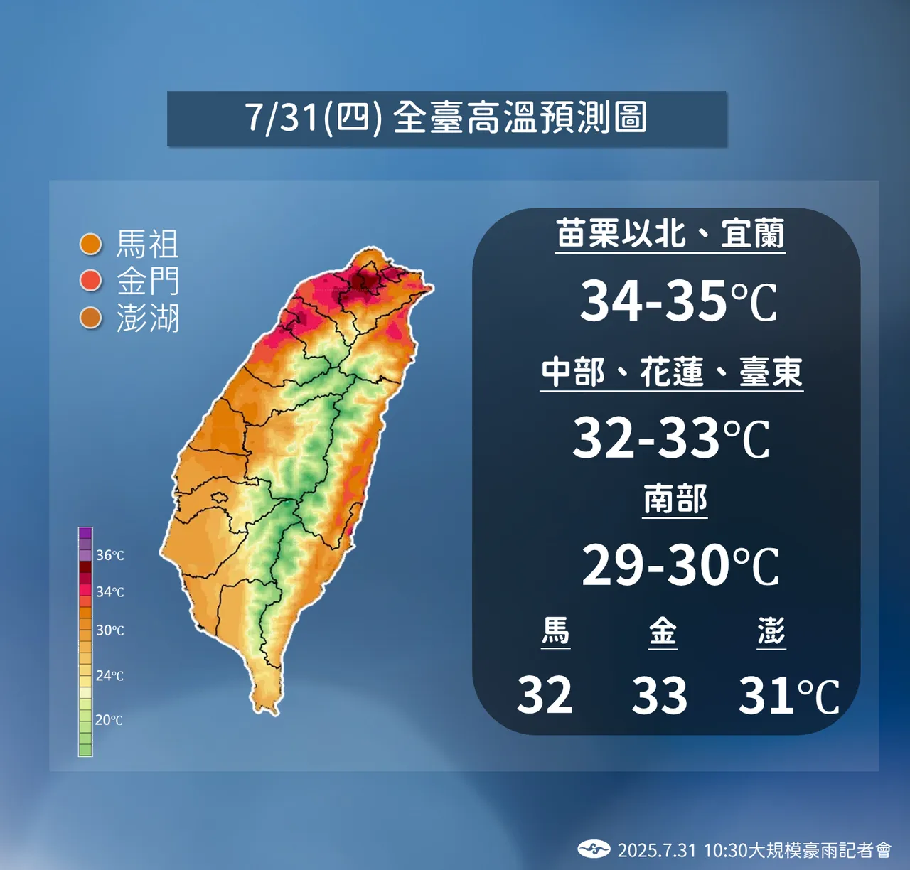 今日高温。气象署提供