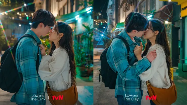 文佳煐（右）以Chloé Bracelet手環包展開浪漫吻戲。翻攝tvN Asia IG
