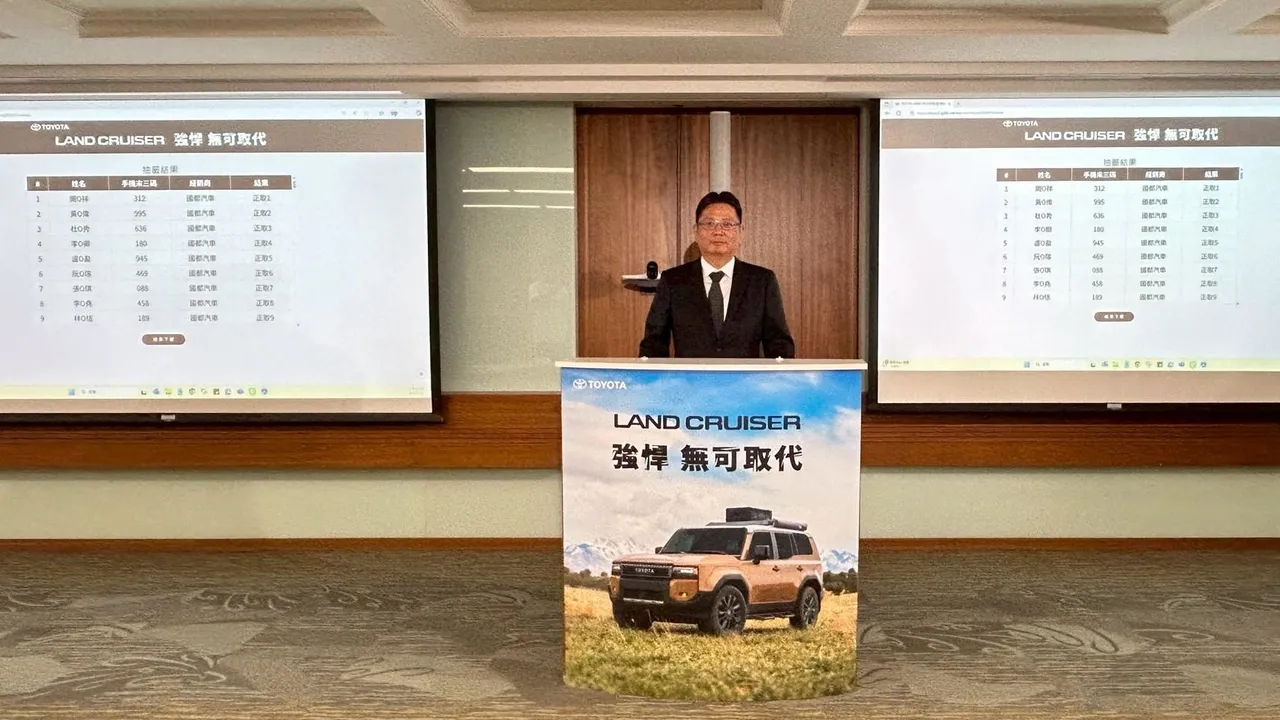 TOYOTA车辆营业本部王世豪本部长于7/21(一)在律师及TOYOTA经销商代表陪同见证下抽出100名幸运准车主。业者提供