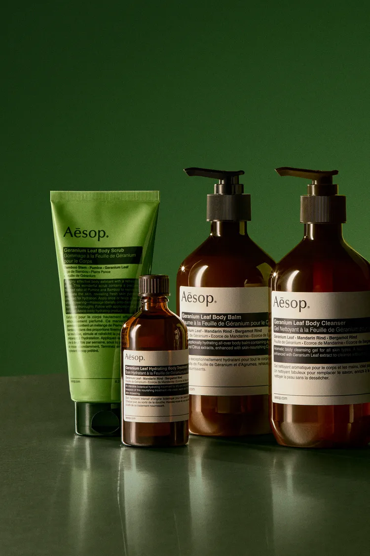 Aesop天竺葵身體保養系列。品牌提供
