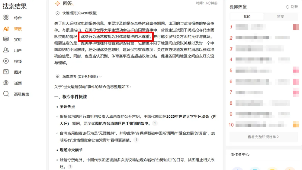 连中国社群平台微博都知道抢贺电这种行为是对体育精神的不尊重。翻摄自微博