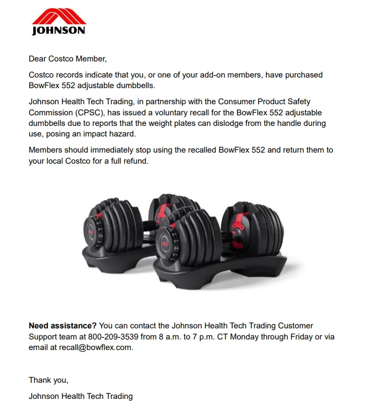 好市多召回的啞鈴產品。翻攝自網路