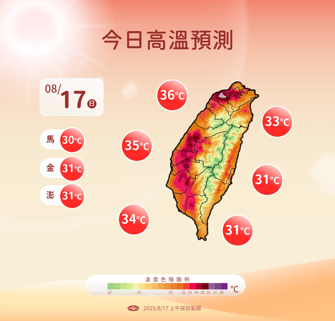 今日高温。气象署提供