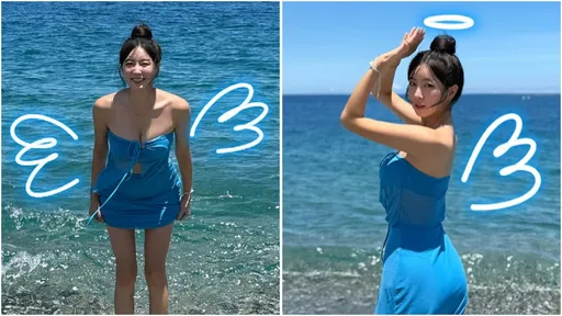 安芝儇海邊大解放!細繩「包不住巨乳」 藍色美人魚讓人醉