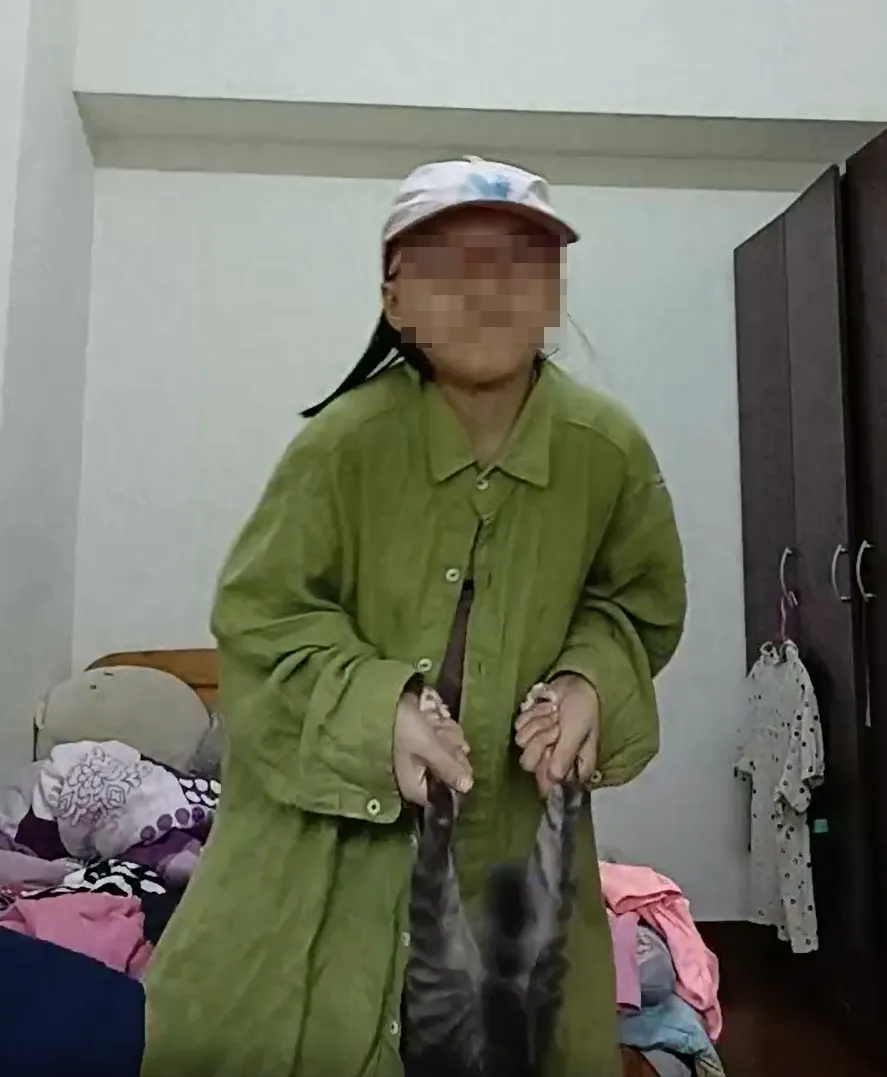 女童在家直播時6度頭上腳下甩貓,貓咪露出厭世表情。翻攝畫面