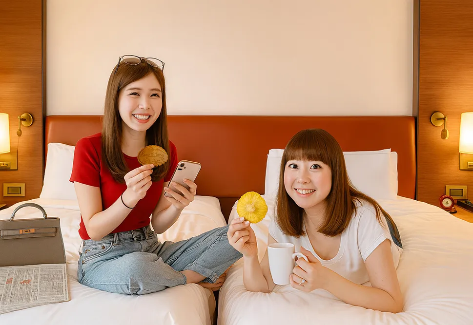 在台南远东香格里拉饭店,与好友一同享用百年老店的煎饼与在地果干,感受最温暖的府城慢旅。业者提供