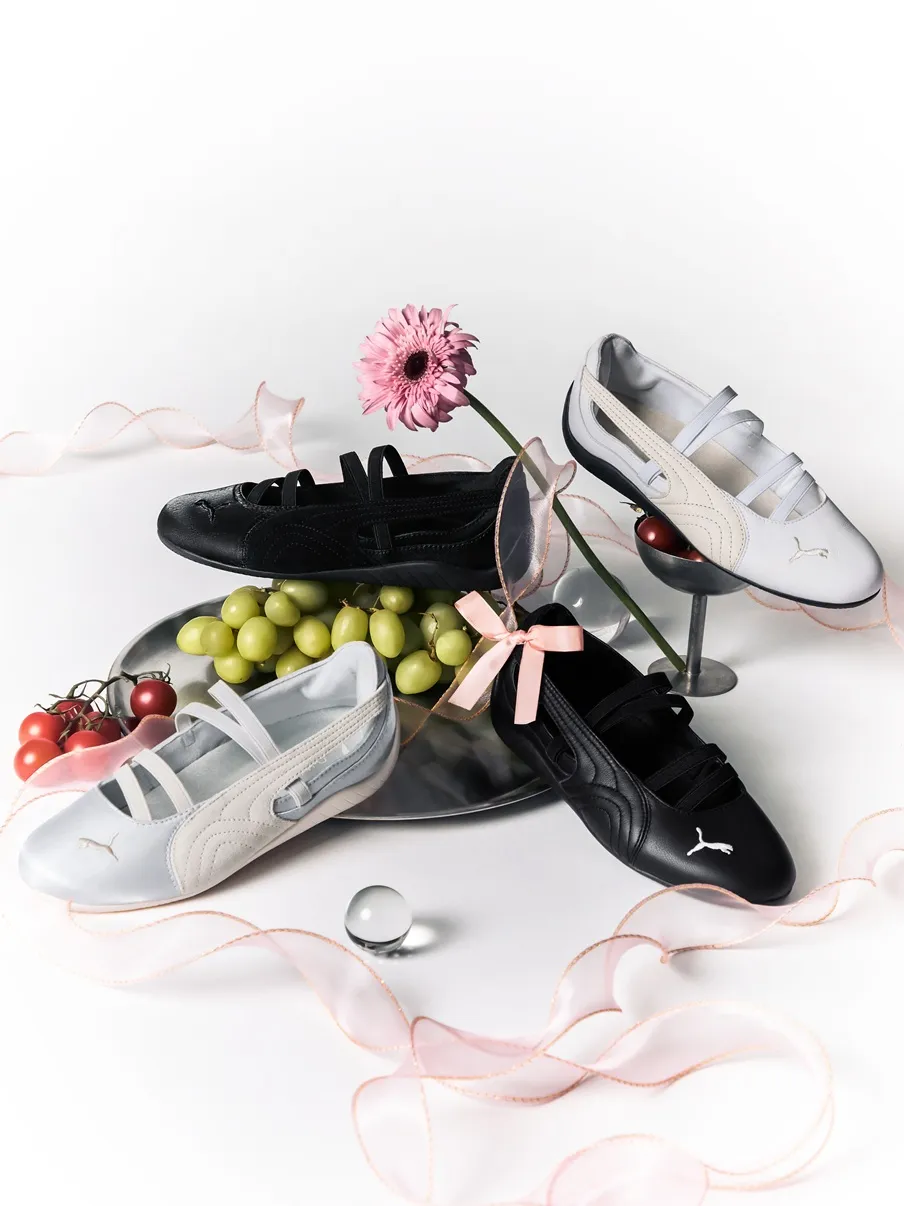 PUMA芭蕾舞鞋以缎面、皮革材质浪漫升级。品牌提供
