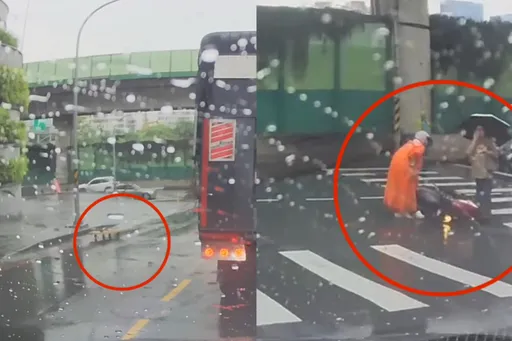 獨家投訴|無人推車路上跑!雨衣騎士衰被擊落 「兇手」竟是知名宅配貨車