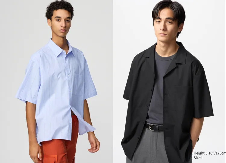 UNIQLO府綢寬版襯衫（左）790元、木代爾棉質開領襯衫（右）限定價790元。品牌提供