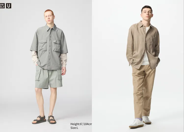 UNIQLO降落傘工裝短褲（左）590元、亞麻混紡休閒長褲（右）990元。品牌提供