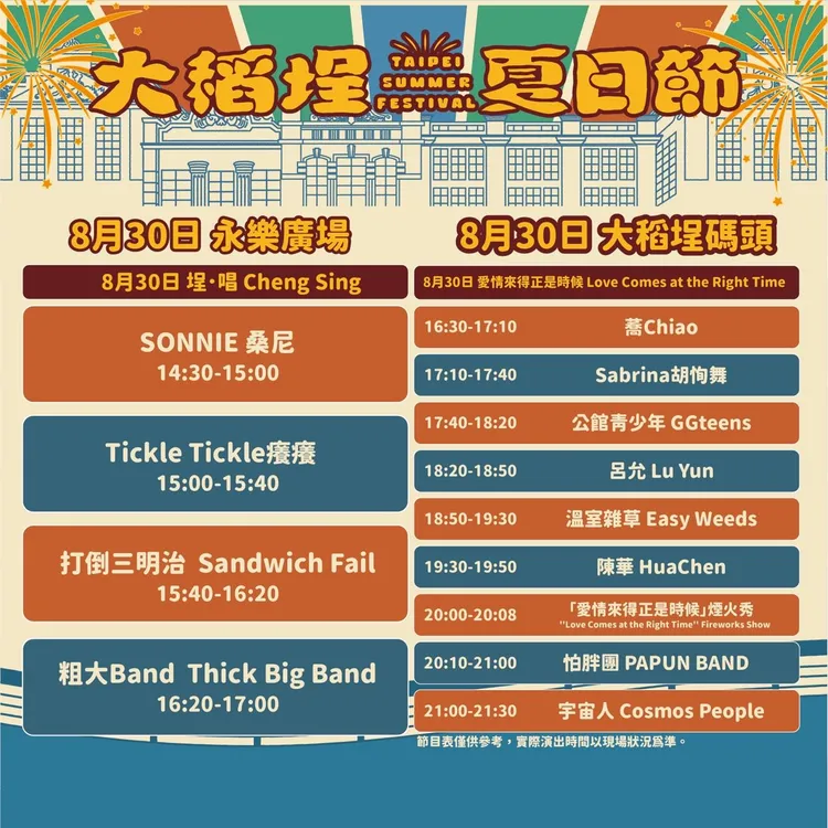 音樂展演「雙主場」串聯迪化街永樂廣場與大稻埕碼頭。台北市觀傳局提供