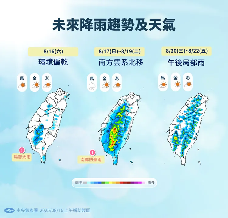 未來降雨趨勢及天氣。氣象署提供