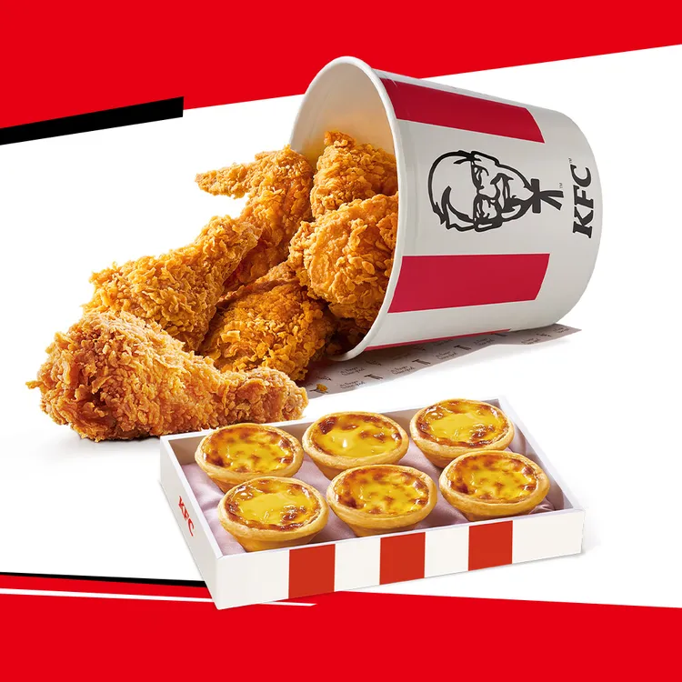 6塊咔啦脆雞+6顆原味蛋撻期間限定47折優惠組合。肯德基提供