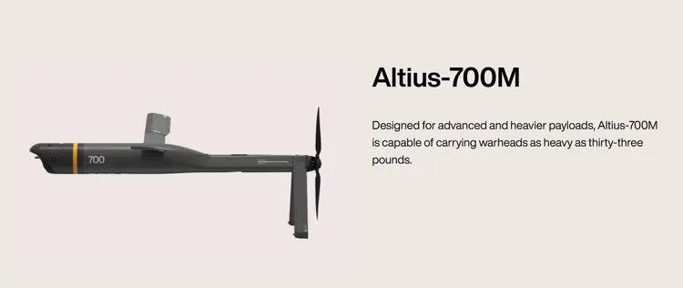 美製Altius-700M多用途戰術無人機，具備模組化設計，可用於精準打擊與偵察任務。Anduril公司網站