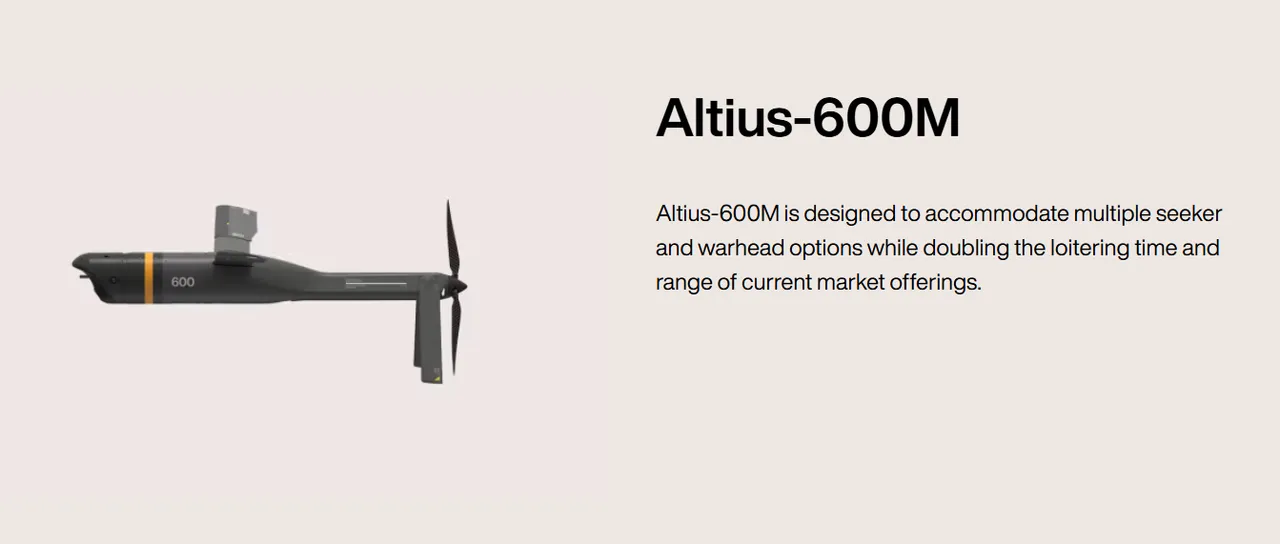 美製Altius-600M多用途戰術無人機,具備模組化設計,可用於精準打擊與偵察任務。Anduril公司網站