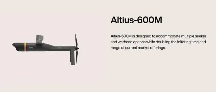 美製Altius-600M多用途戰術無人機，具備模組化設計，可用於精準打擊與偵察任務。Anduril公司網站