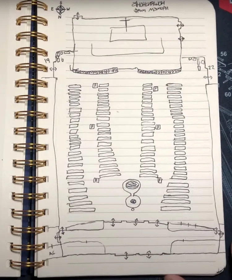 槍手在筆記本繪有教堂的平面圖。路透社