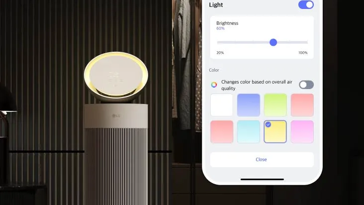 LG PuriCare AeroBooster内建气氛灯,让空气清净机化身家中的「气氛担当」。LG提供