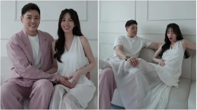 愛雅（右）和老公開心迎接寶寶到來。翻攝愛雅臉書