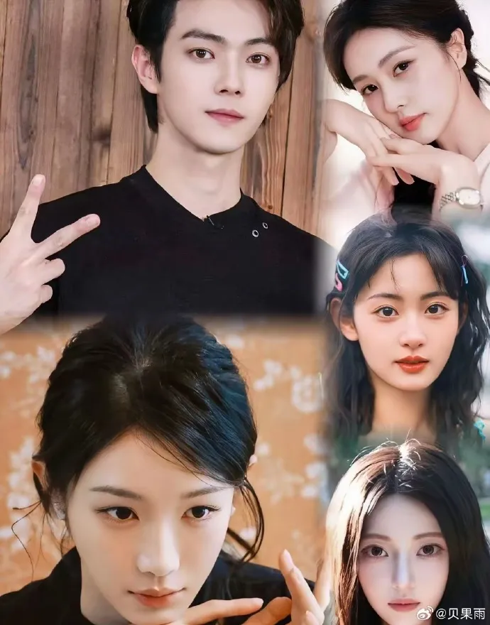 許凱的明星緋聞女友們，包括白鹿（右上）、趙晴（右中）、許荔莎（右下）、張楠（左下）。翻攝貝果雨微博