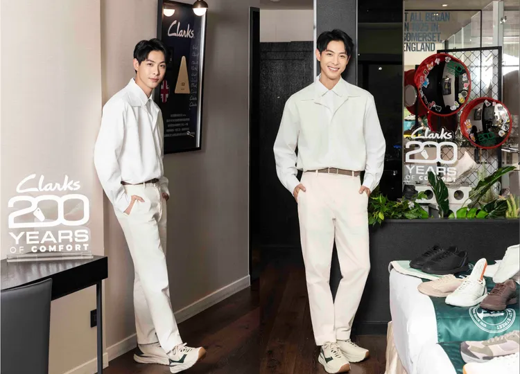 連晨翔腳踩REINVENTION再造系列Zeph Run Joy全皮面厚底運動休閒鞋。品牌提供