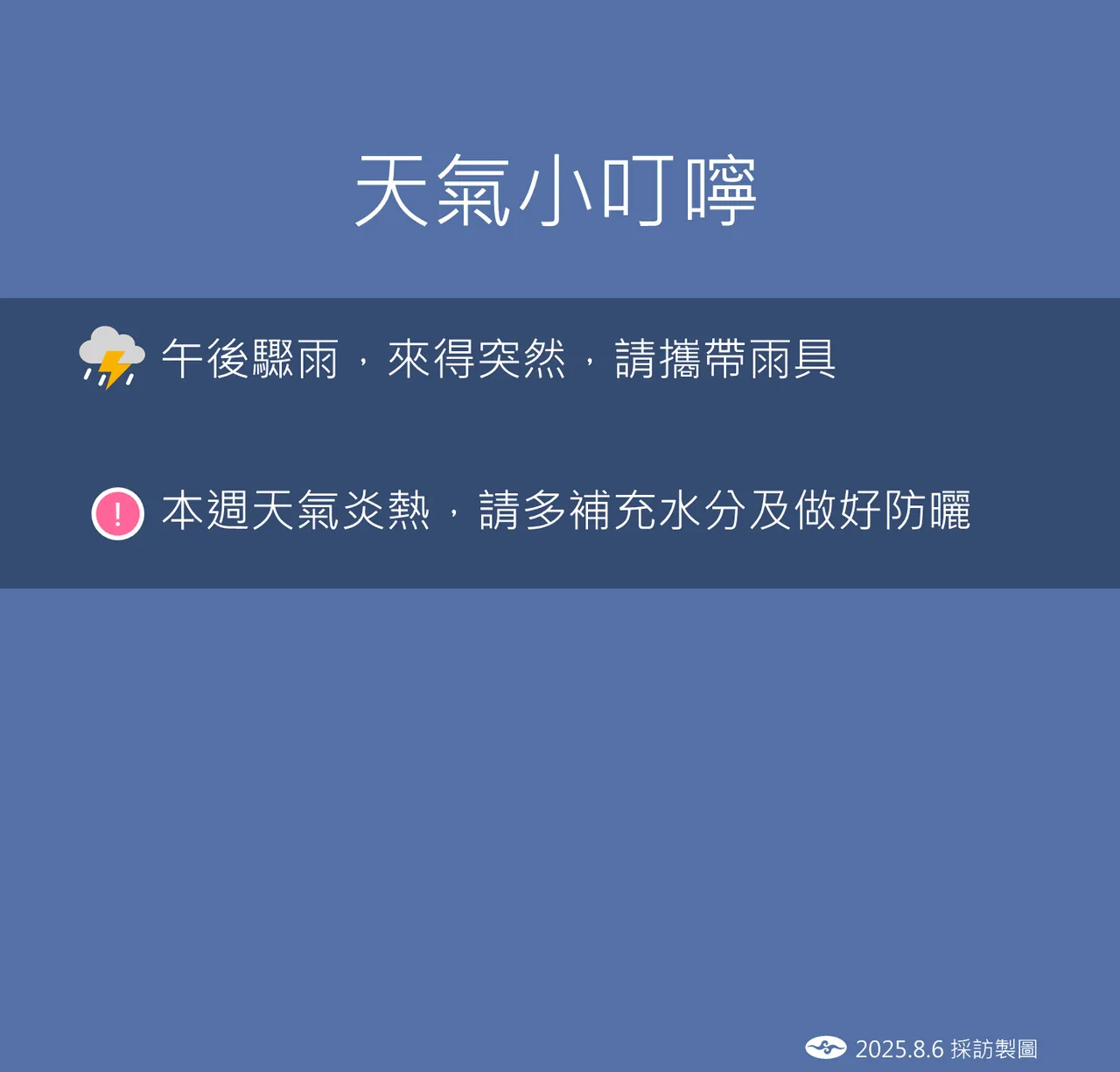 天气提醒。气象署提供