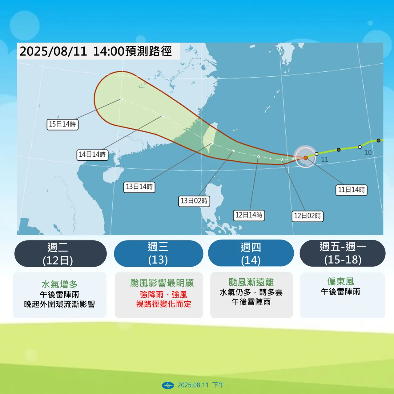 杨柳台风动态。气象署提供