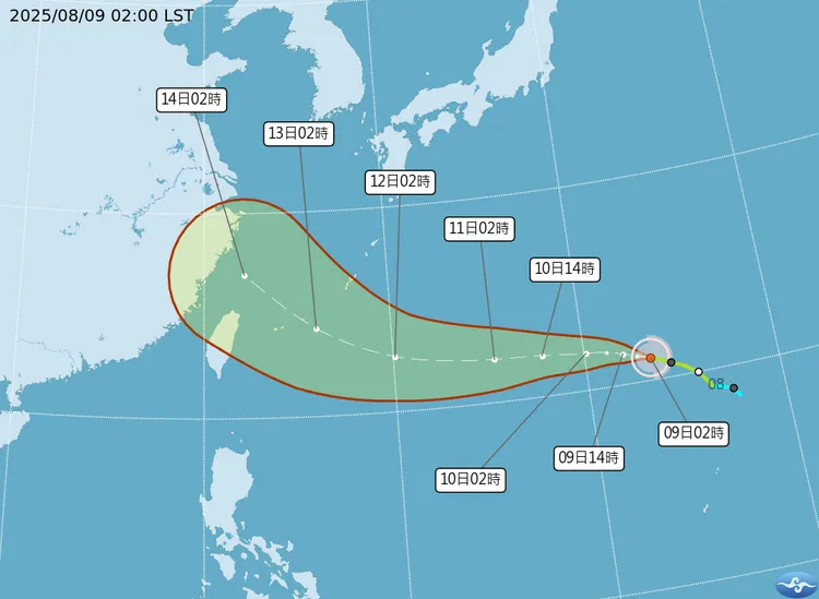 最新（9日2時）颱風動態。中央氣象署