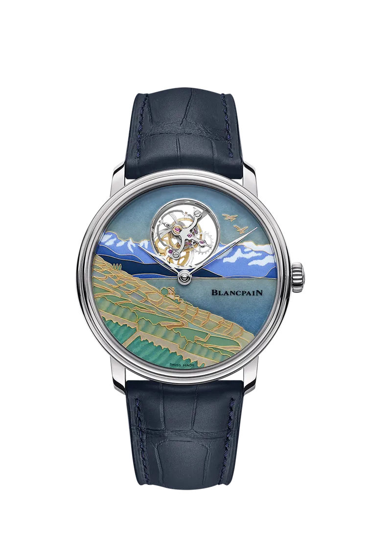 Blancpain Métiers d’Art 12日動力儲存一分鐘飛行陀飛輪腕錶。品牌提供