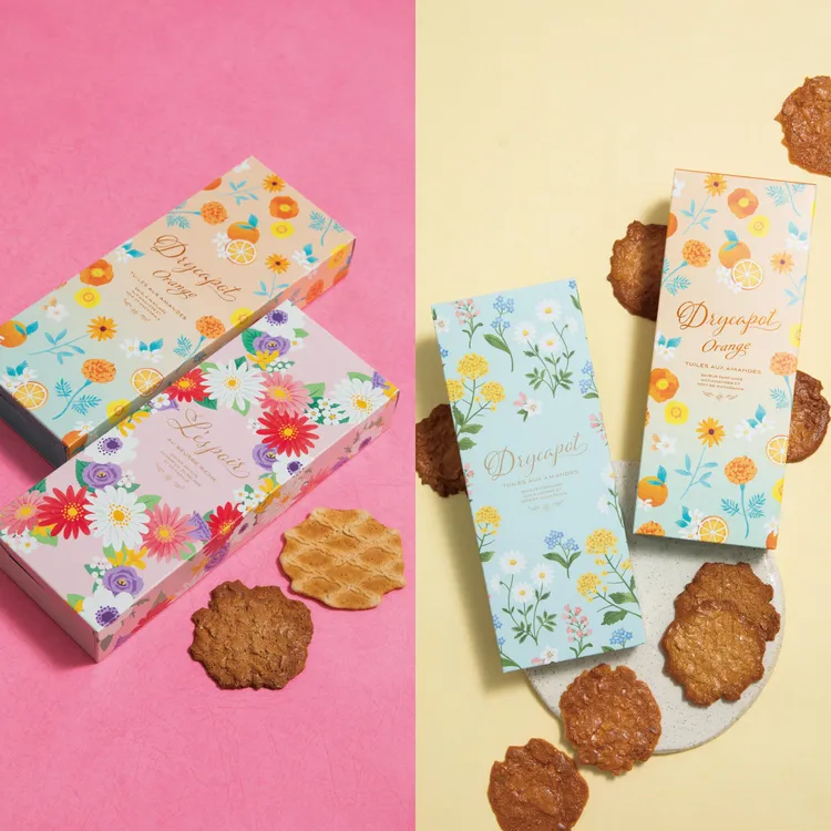神戶風月堂姊妹品牌 Lespoir_花卉綜合餅乾、橙香夏威夷豆杏仁薄煎餅、杏仁薄煎餅。業者提供