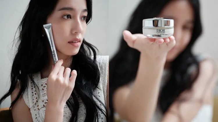 陳庭妮搶先使用Dior逆時活氧亮眼膠原筆與逆時活氧眼霜兩款眼周新品。翻攝IG