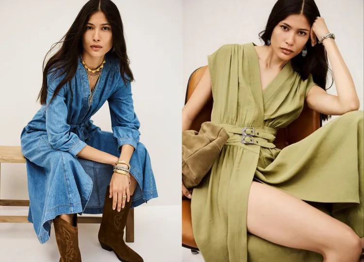 洋裝運用綁帶、開衩等元素，凸顯出優美女性線條。品牌提供