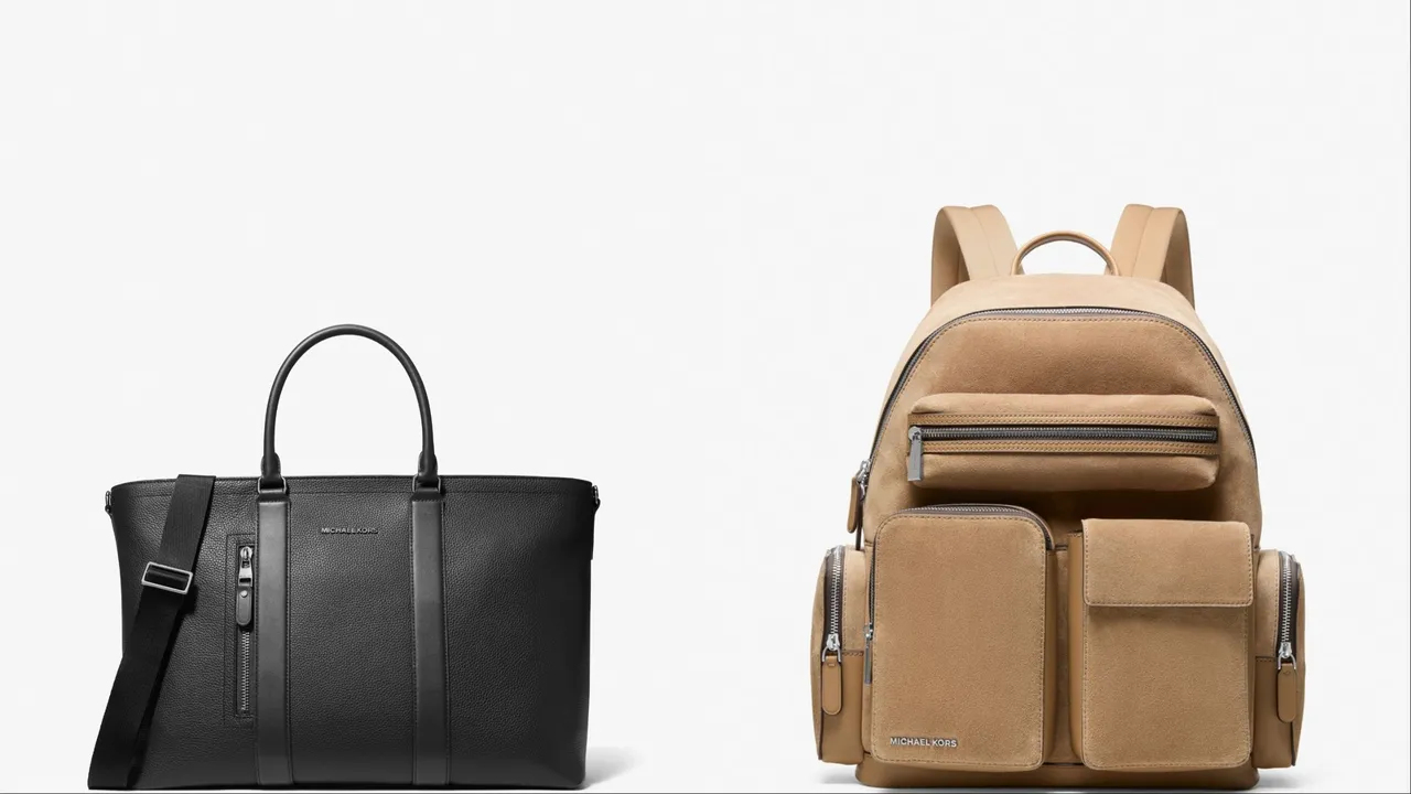 Michael Kors Hudson黑色肩背提包(左)1万8000元、Dakota棕色双肩包(右)2万2900元。品牌提供