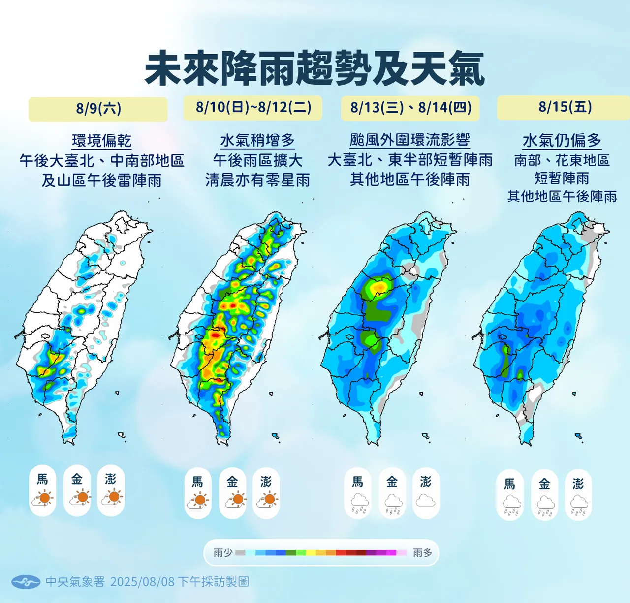 未来一周降雨趋势及天气。气象署提供