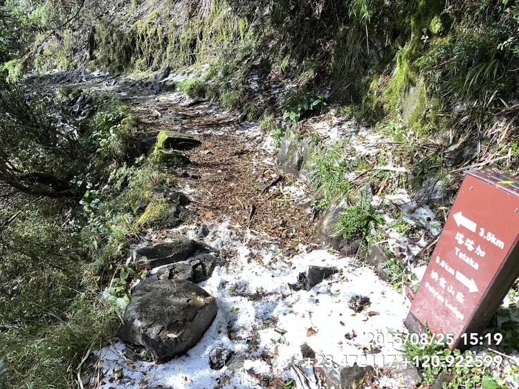 玉山步道部分路段積冰雹達到3至5公分。翻攝自玉山國家公園官方臉書